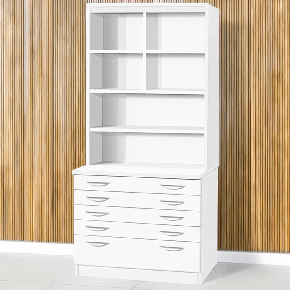 5 Drawer 6 Shelf A2 Plan Chest of Drawers with Hutch - White