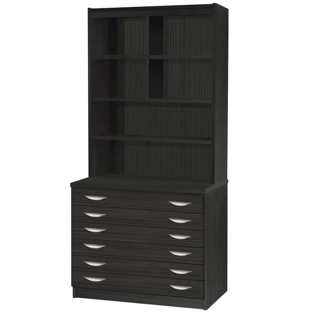 6 Drawer A2 Plan Chest with Hutch - Black, MFC
