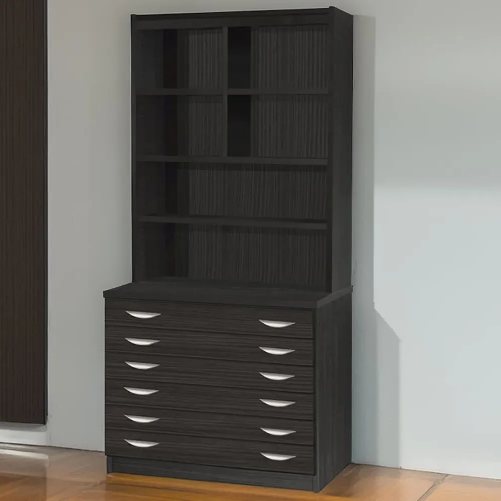 6 Drawer A2 Plan Chest with Hutch - Black, MFC image