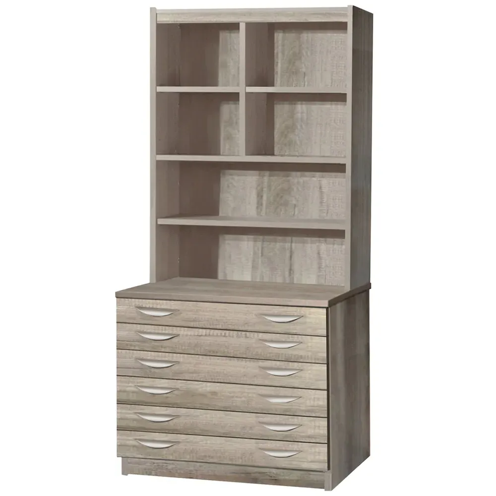 6 Drawer A2 Plan Chest with Hutch - Grey, MFC