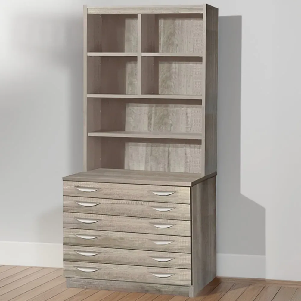 6 Drawer A2 Plan Chest with Hutch - Grey, MFC