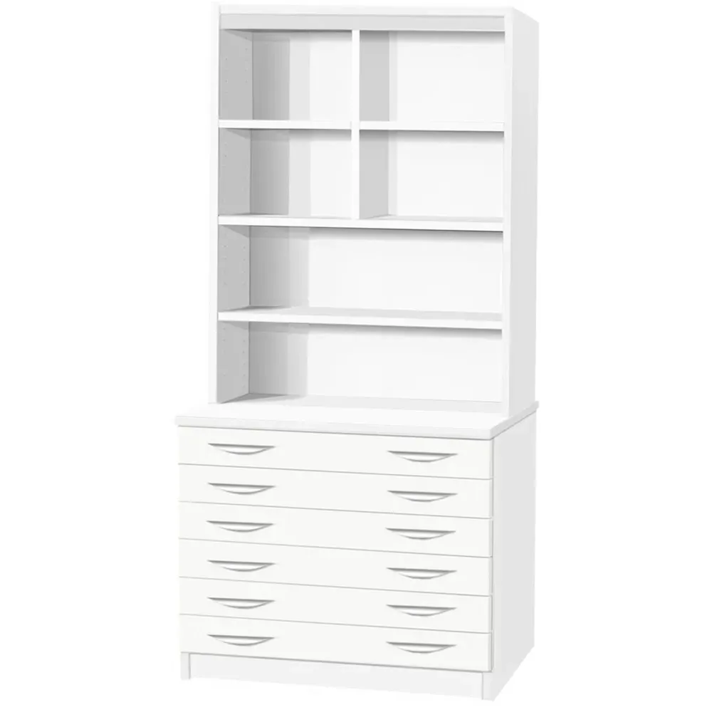 6 Drawer A2 Plan Chest with Hutch - White, MFC