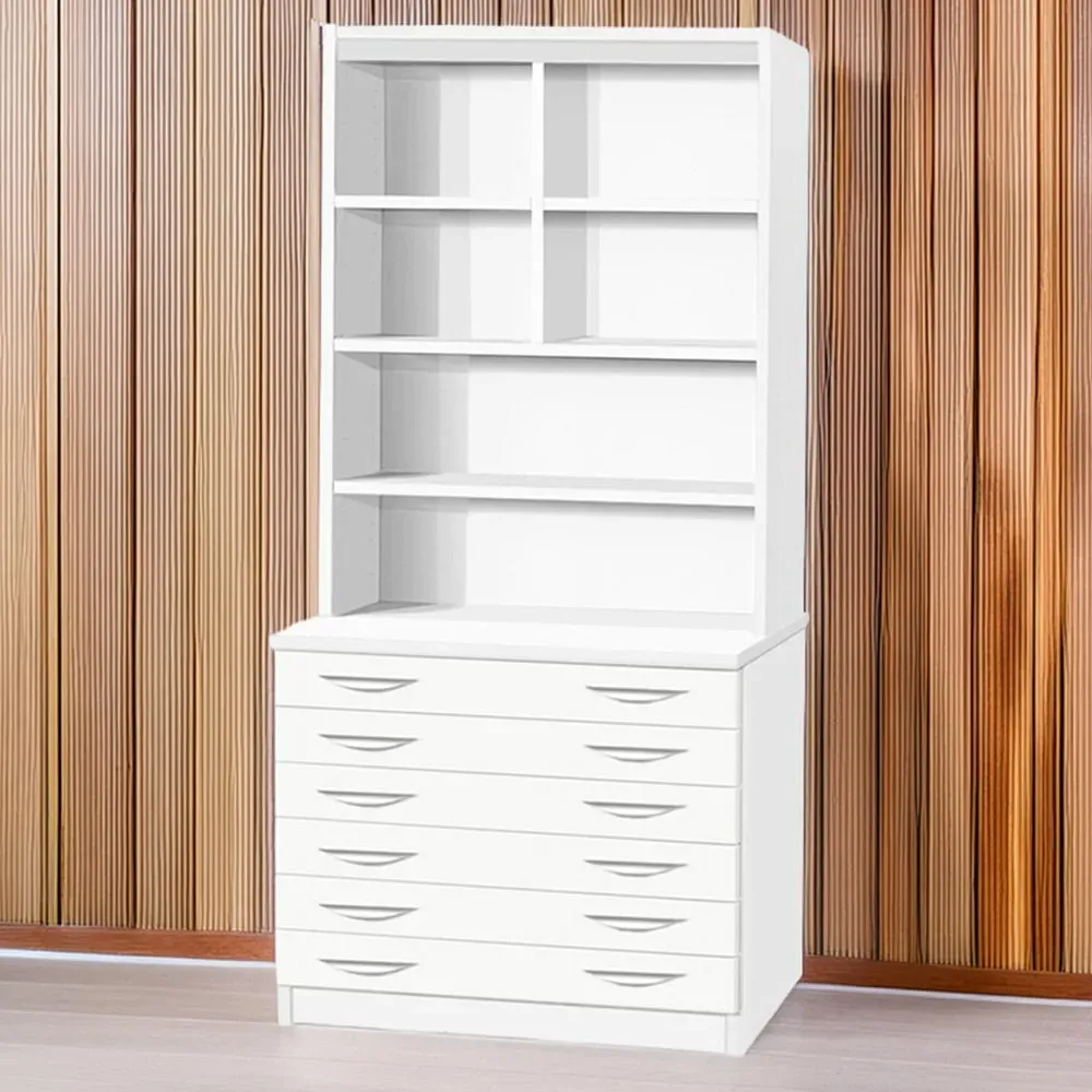6 Drawer A2 Plan Chest with Hutch - White, MFC