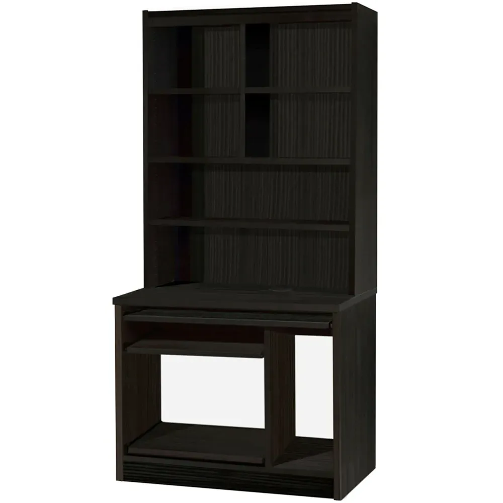 6 Shelf Computer Desk with Hutch - Black