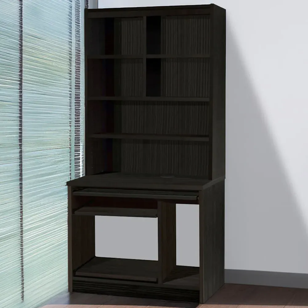 6 Shelf Computer Desk with Hutch - Black image