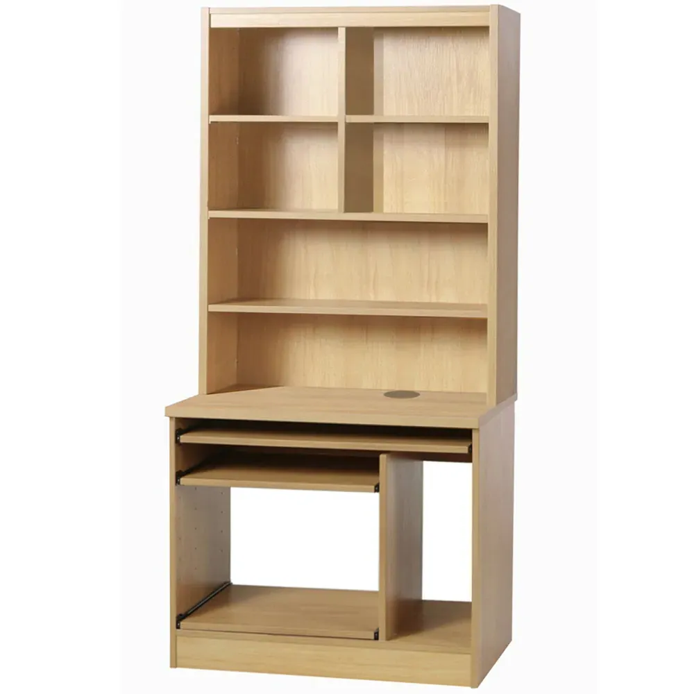 6 Shelf Computer Desk with Hutch - Brown