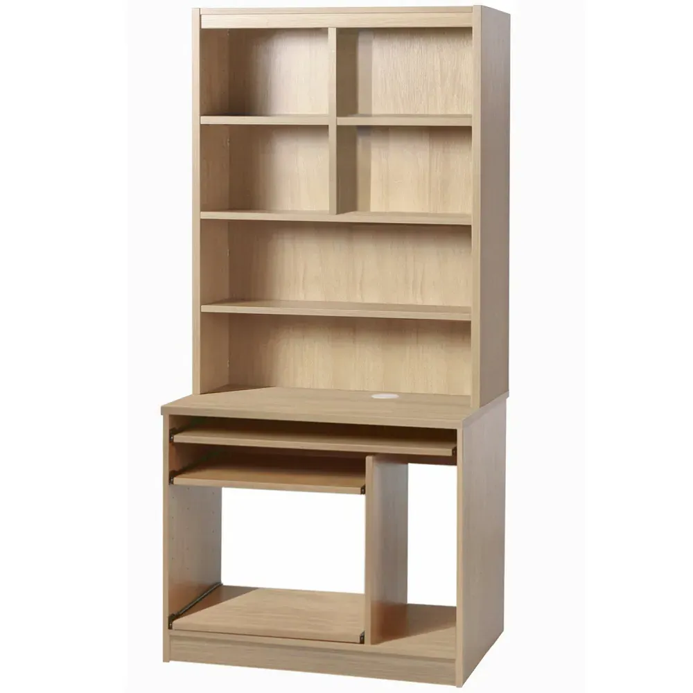 6 Shelf Computer Desk with Hutch - Brown