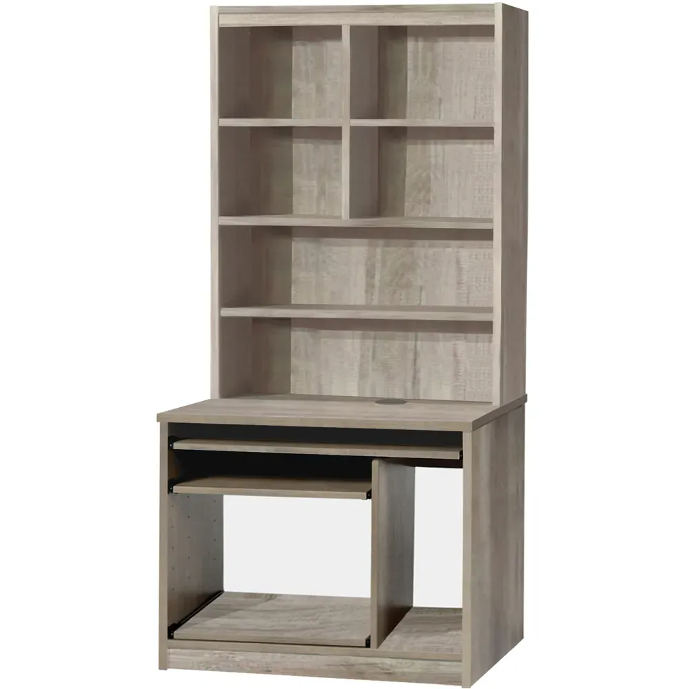 6 Shelf Computer Desk with Hutch - Grey