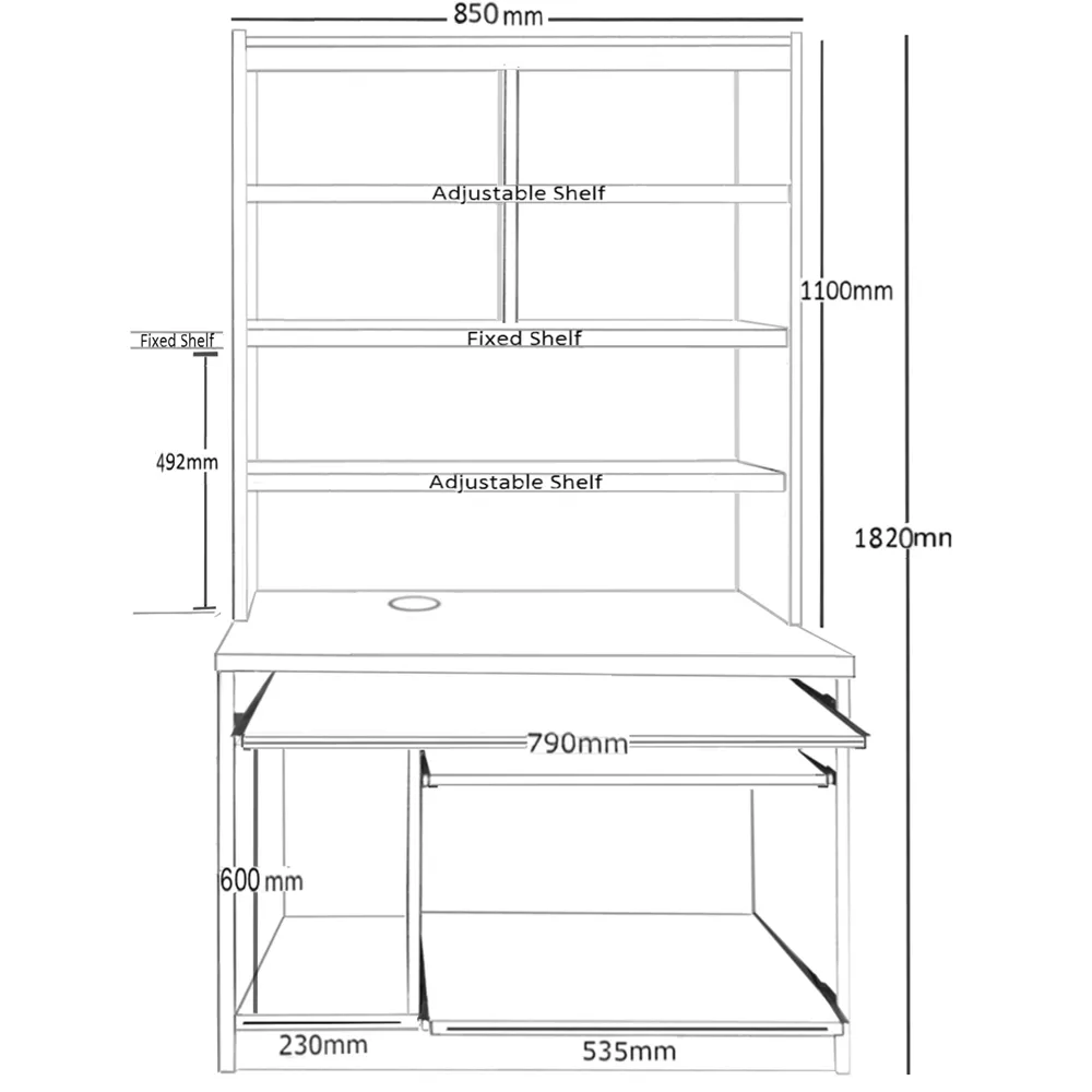 6 Shelf Computer Desk with Hutch - Grey