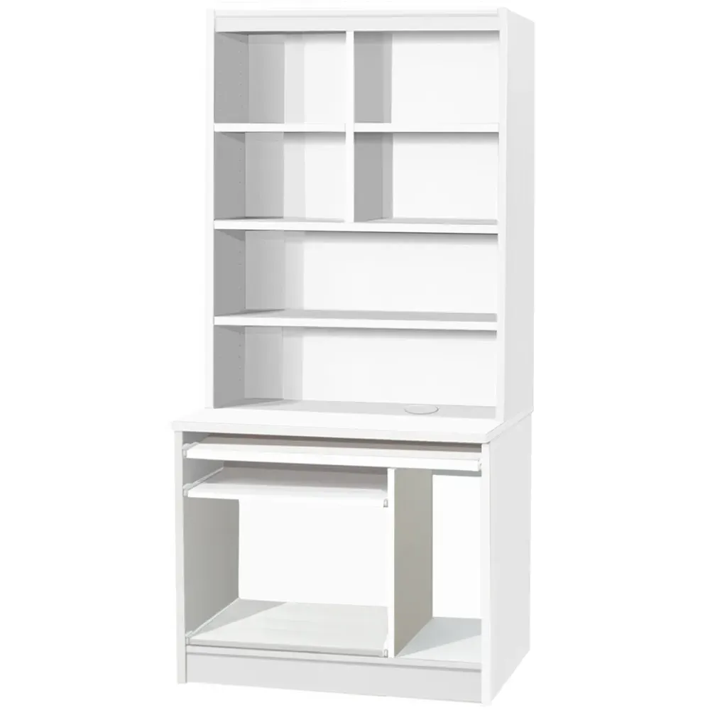 6 Shelf Computer Desk with Hutch - White