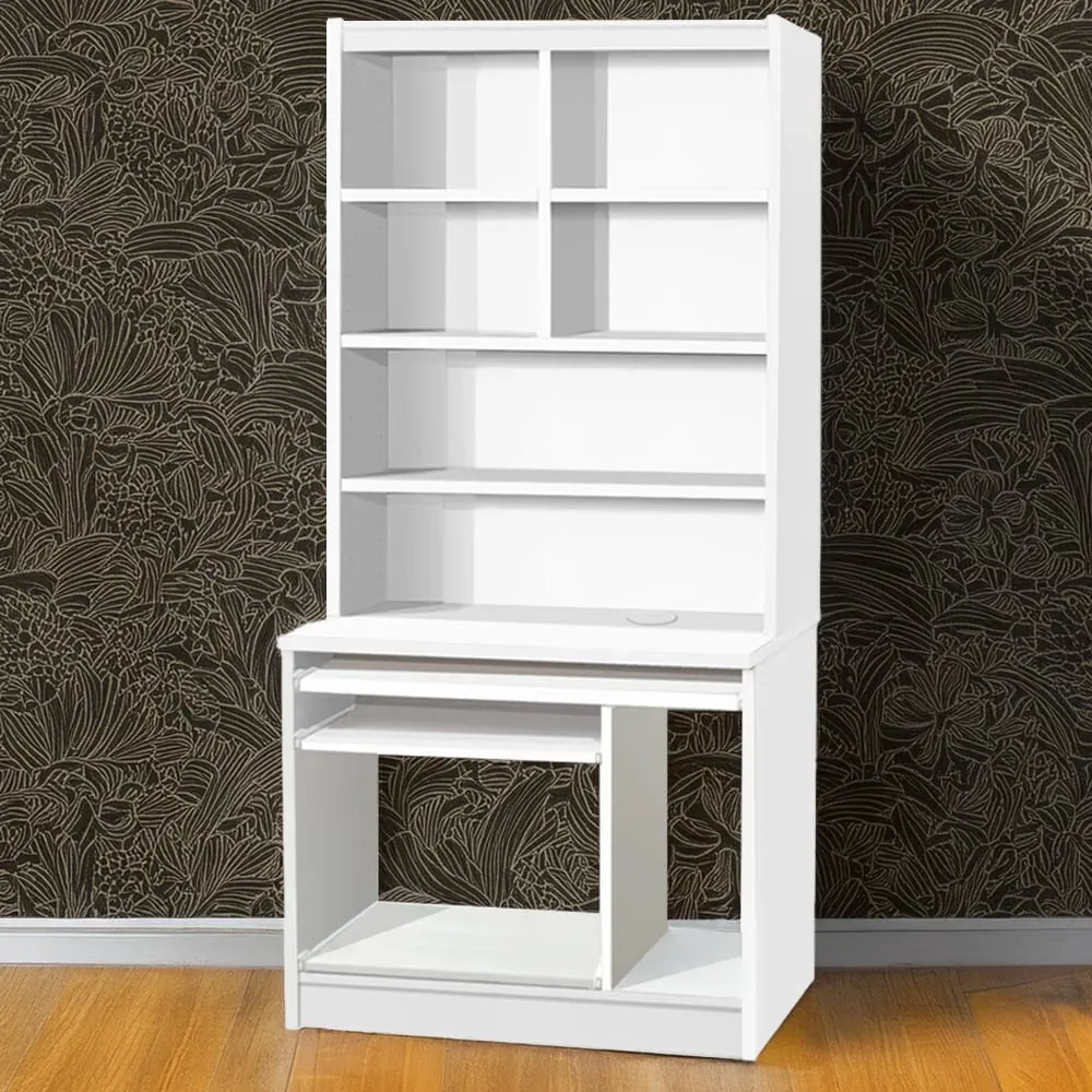 6 Shelf Computer Desk with Hutch - White