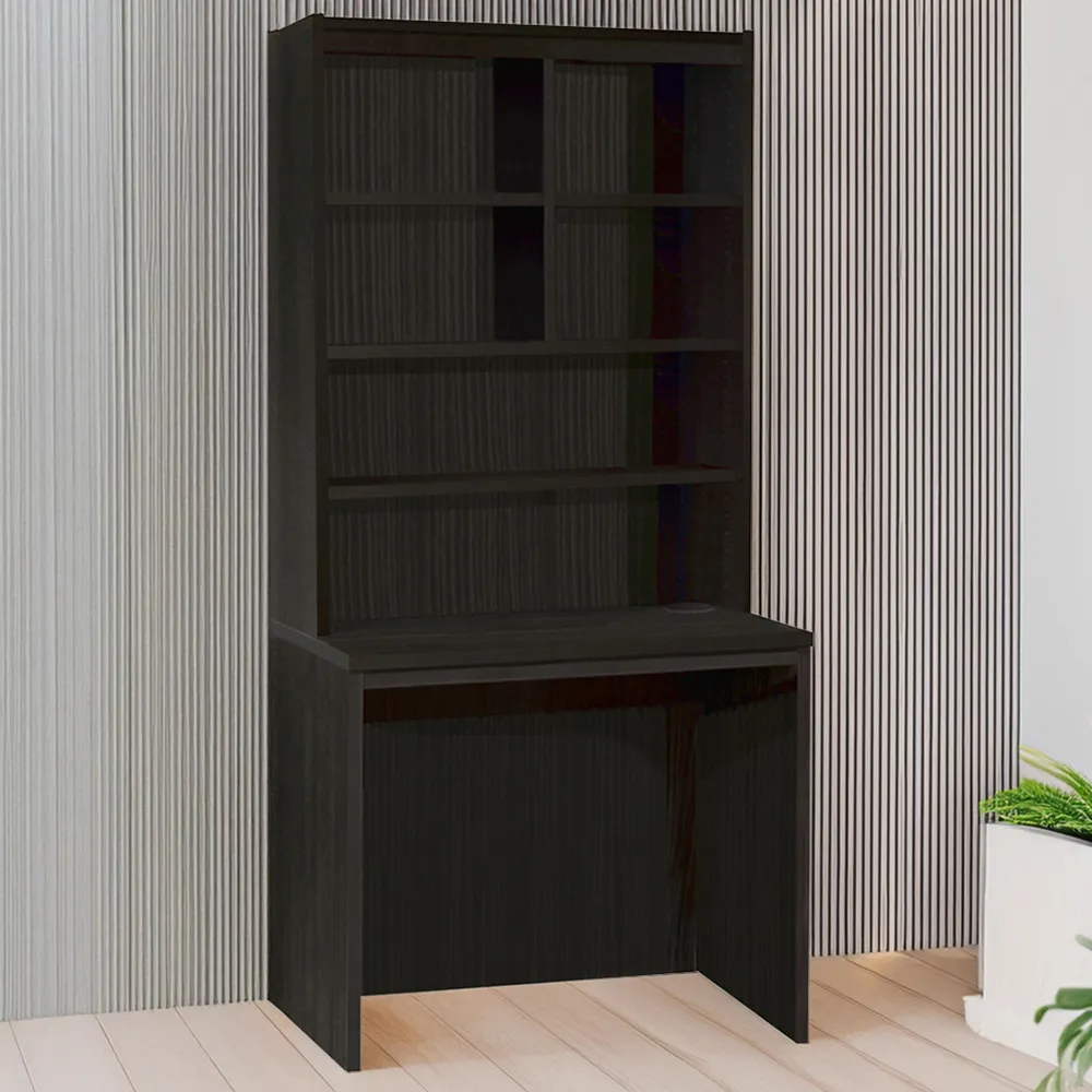 6 Shelf Desk with Hutch - Black image