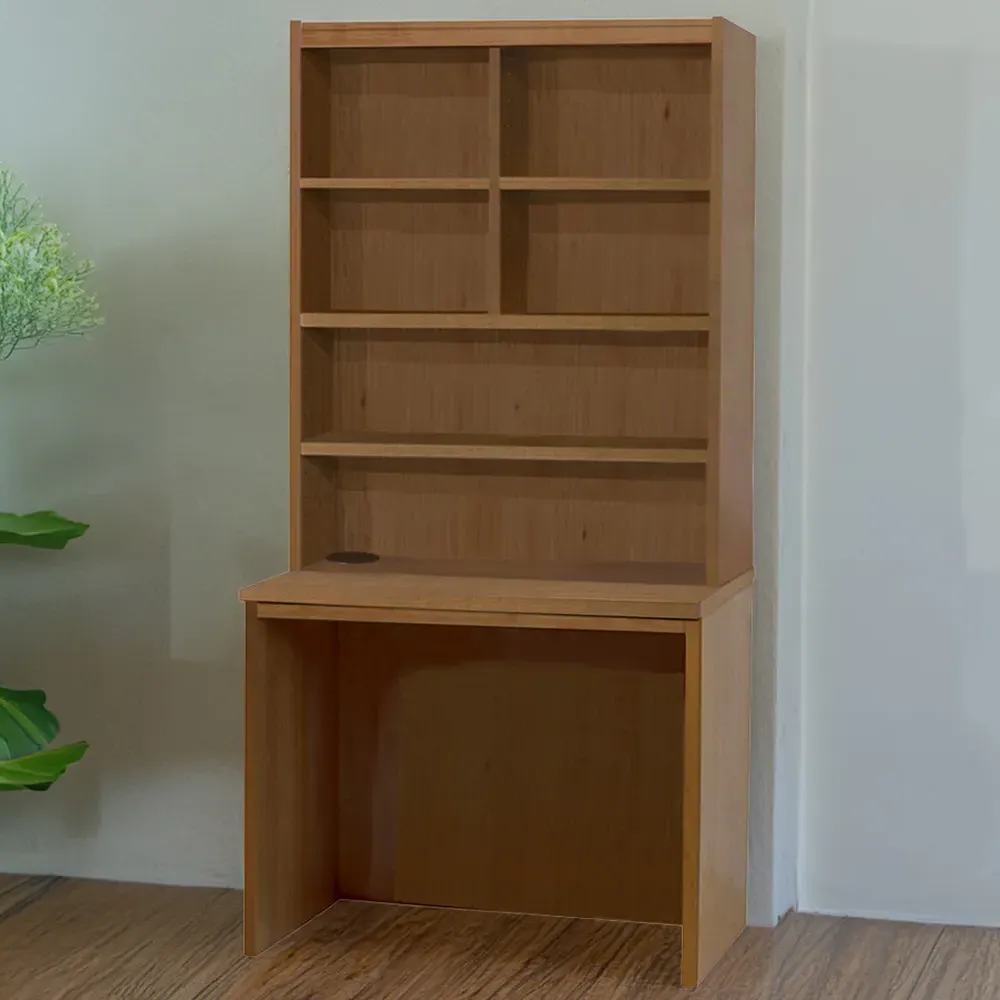 6 Shelf Desk with Hutch - Brown