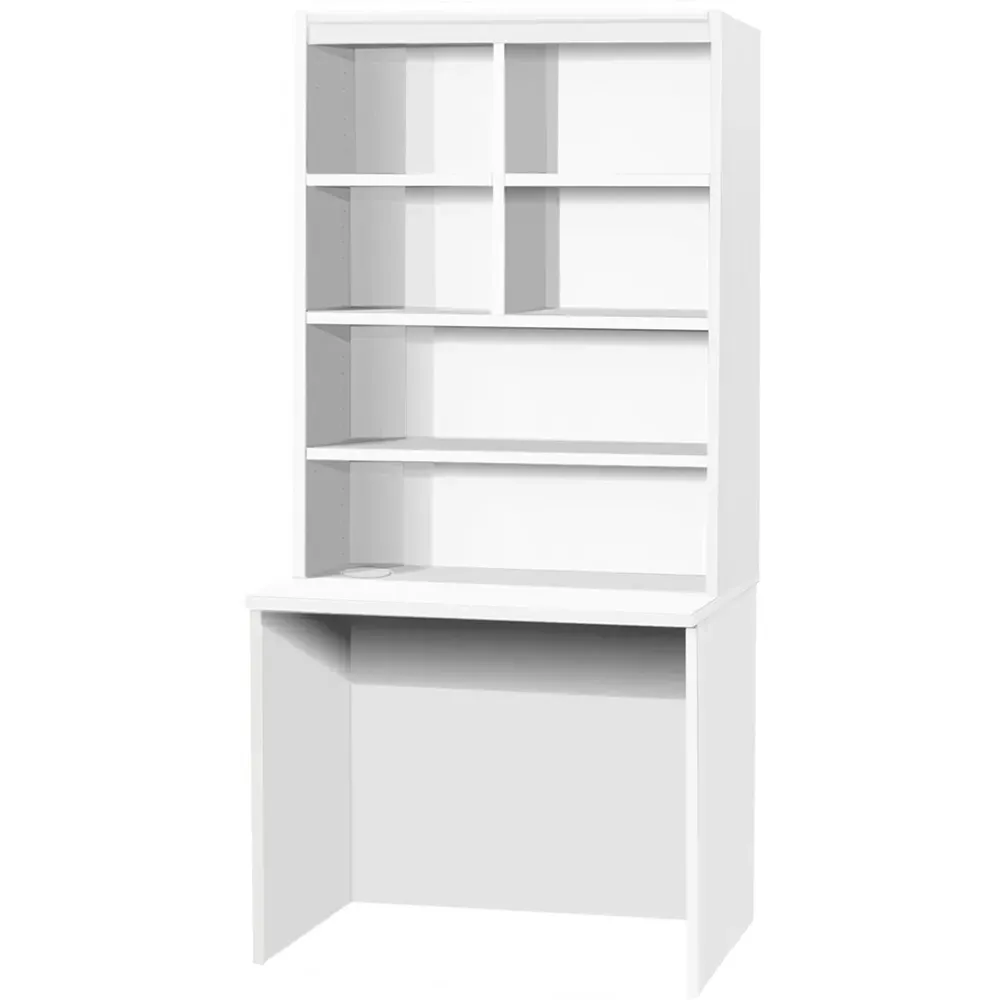 6 Shelf Desk with Hutch - White