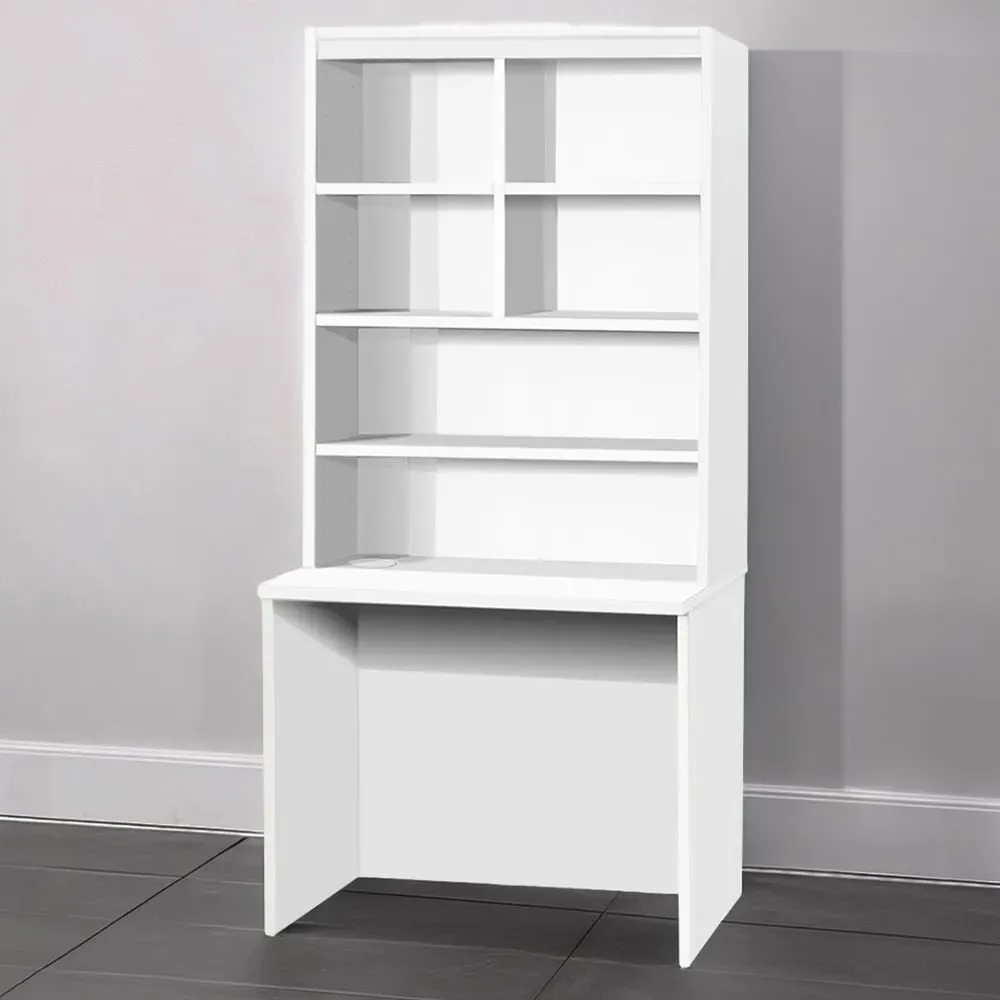 6 Shelf Desk with Hutch - White