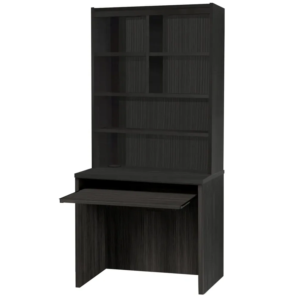 6 Shelf Desk with Keyboard Tray and Hutch - Black