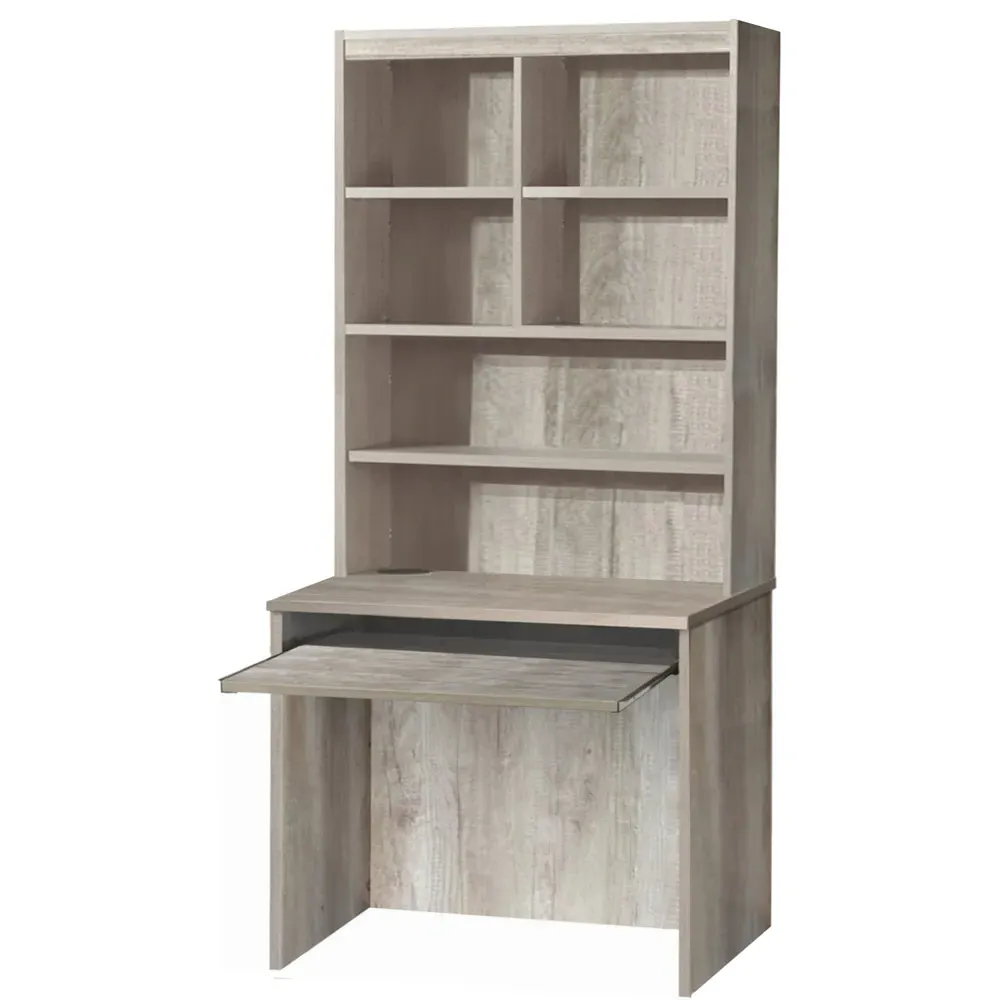 6 Shelf Desk with Keyboard Tray and Hutch - Grey