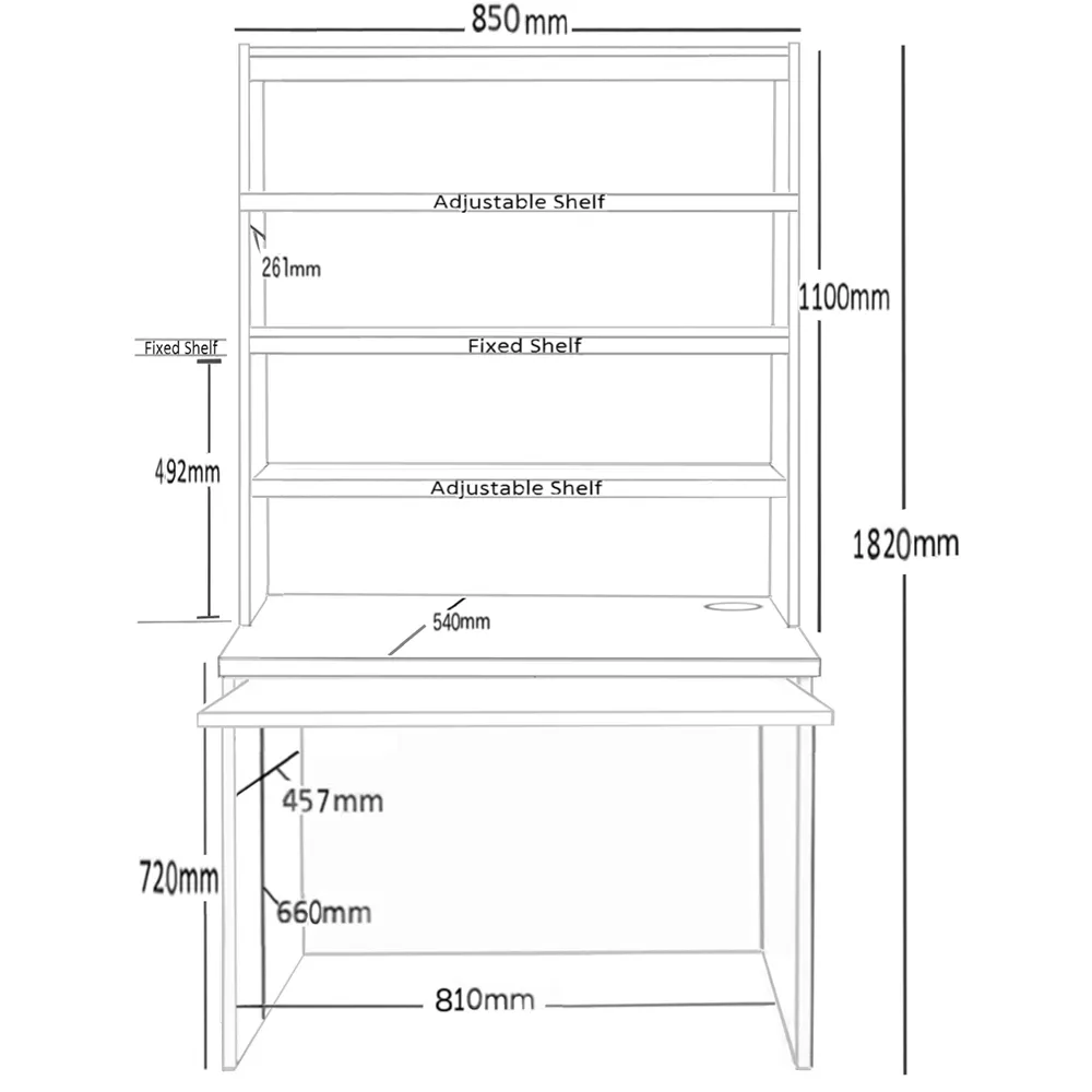 6 Shelf Desk with Keyboard Tray and Hutch - Grey