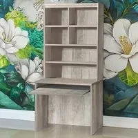 6 Shelf Desk with Keyboard Tray and Hutch - Grey