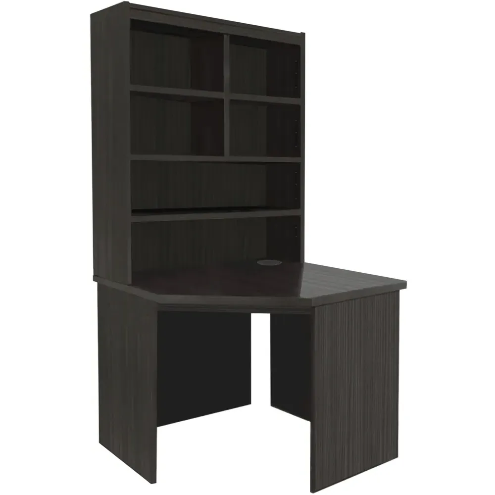 Corner 6 Shelf Computer Desk with Hutch - Black
