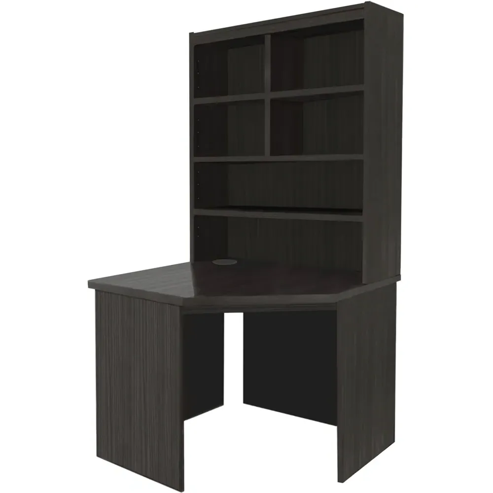 Corner 6 Shelf Computer Desk with Hutch - Black