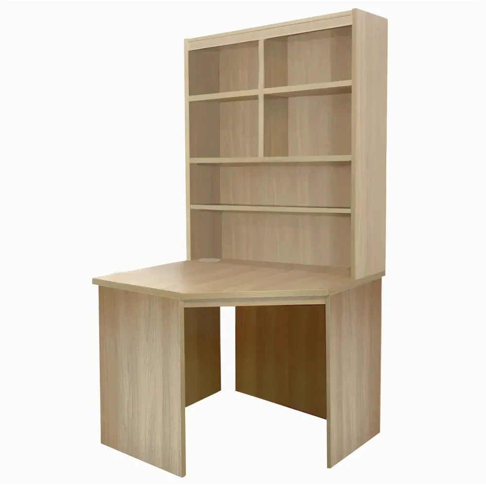 Corner 6 Shelf Computer Desk with Hutch - Brown