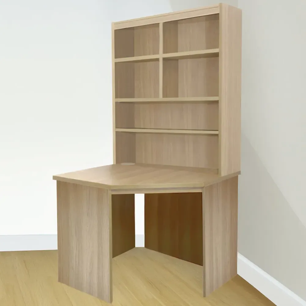 Corner 6 Shelf Computer Desk with Hutch - Brown