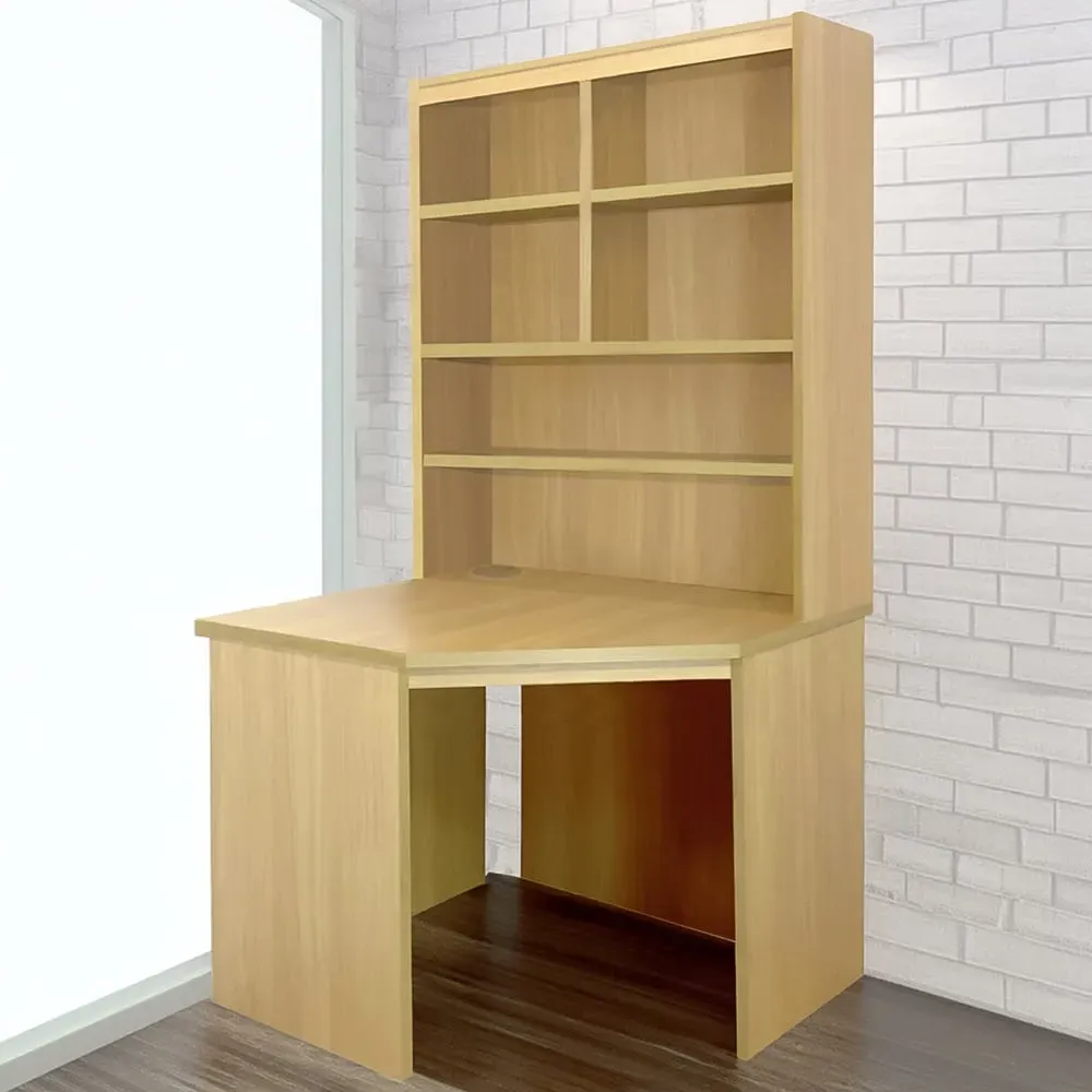 Corner 6 Shelf Computer Desk with Hutch - Brown
