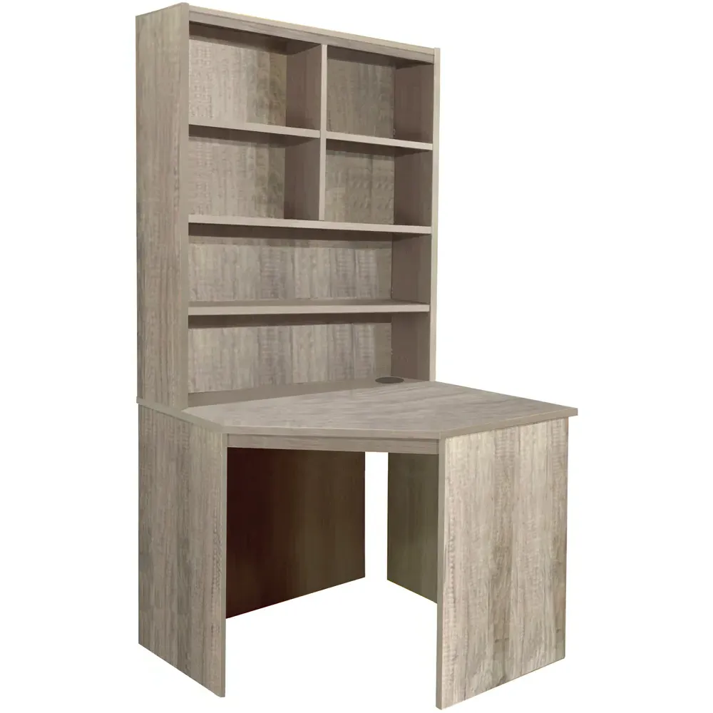 Corner 6 Shelf Computer Desk with Hutch - Grey