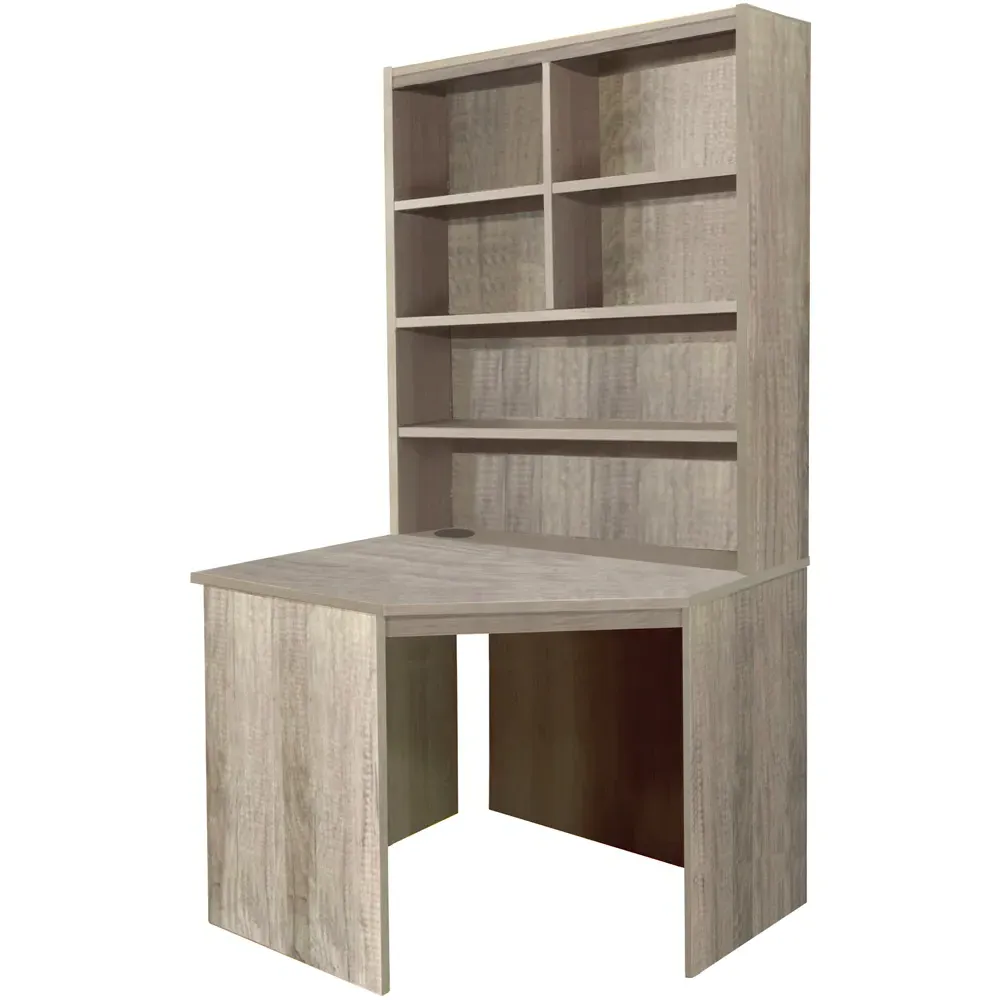 Corner 6 Shelf Computer Desk with Hutch - Grey