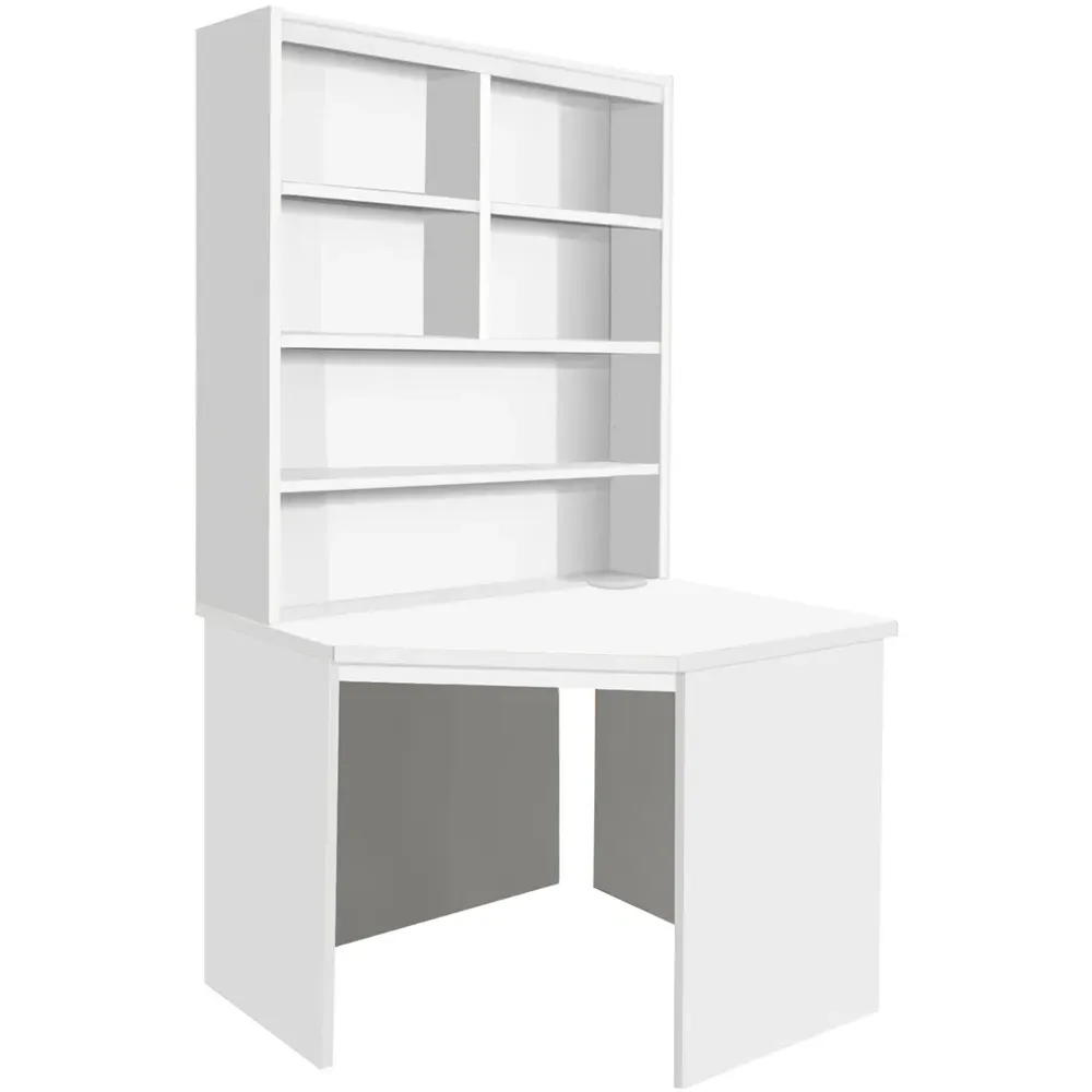 Corner 6 Shelf Computer Desk with Hutch - White