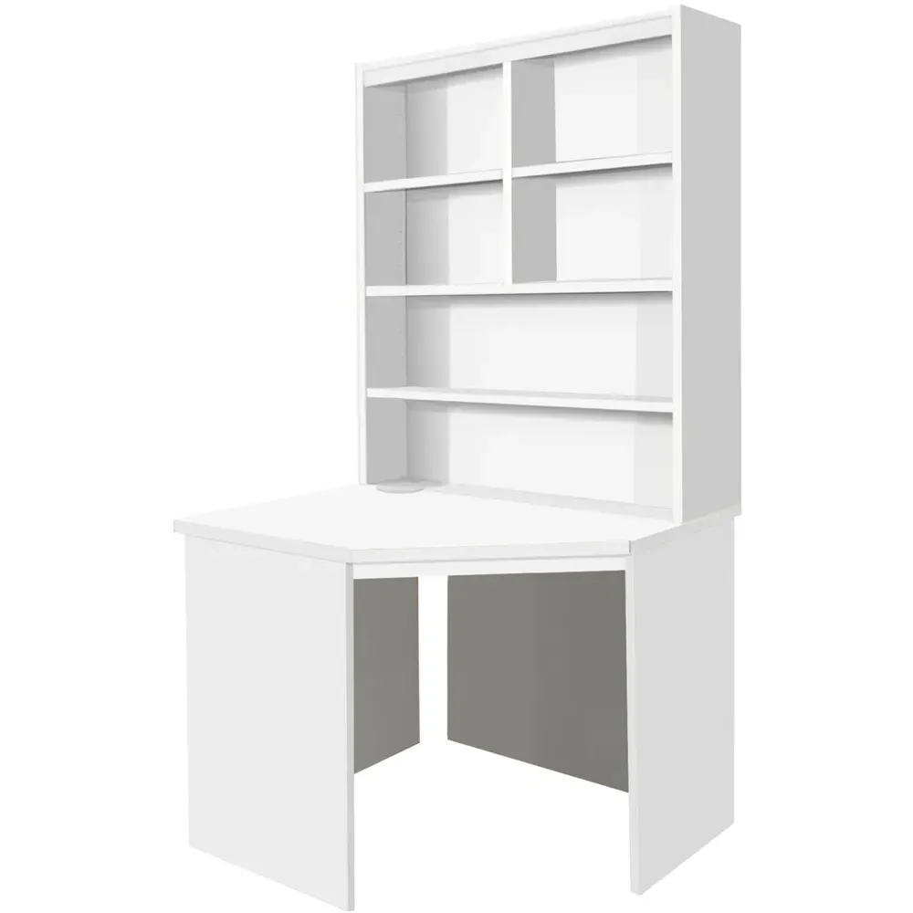 Corner 6 Shelf Computer Desk with Hutch - White