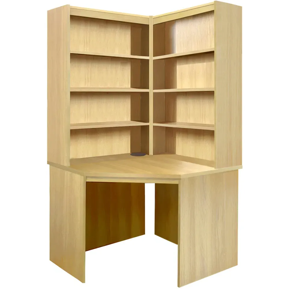 Corner 8 Shelf Computer Desk with Hutch Set - Brown