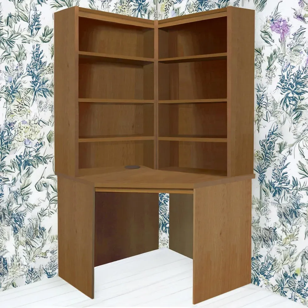 Corner 8 Shelf Computer Desk with Hutch Set - Brown