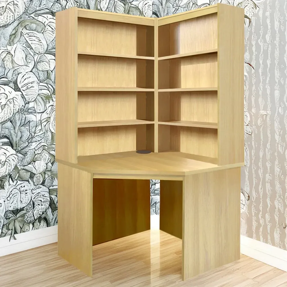 Corner 8 Shelf Computer Desk with Hutch Set - Brown