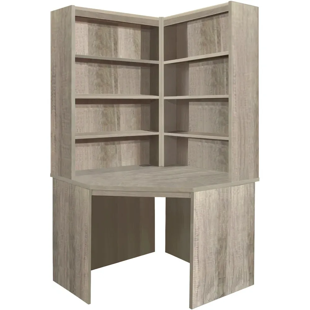 Corner 8 Shelf Computer Desk with Hutch Set - Grey