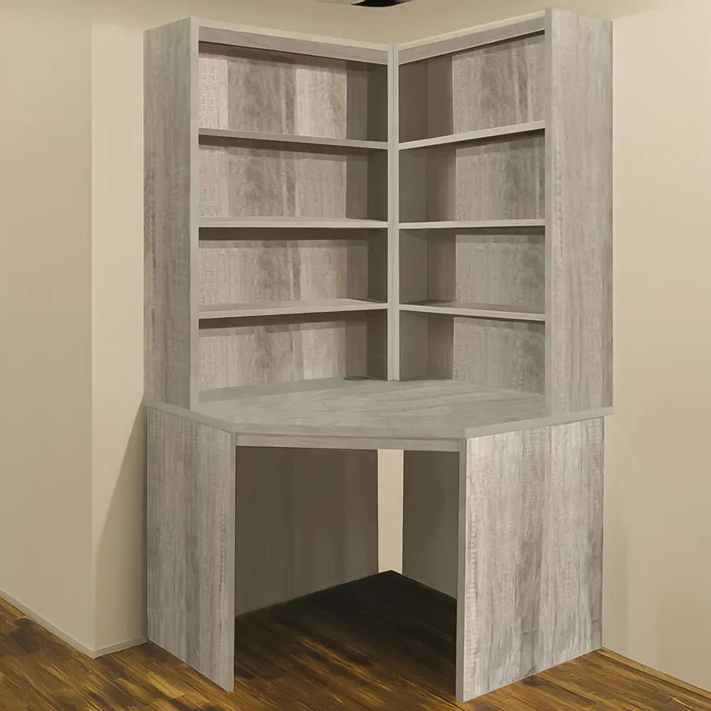 Corner 8 Shelf Computer Desk with Hutch Set - Grey