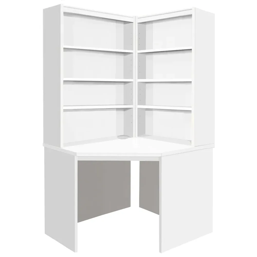 Corner 8 Shelf Computer Desk with Hutch Set - White