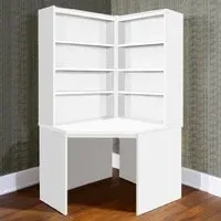 Corner 8 Shelf Computer Desk with Hutch Set - White