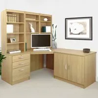 Corner Desk with Drawer Unit and Hutch Bookcase Set - Brown
