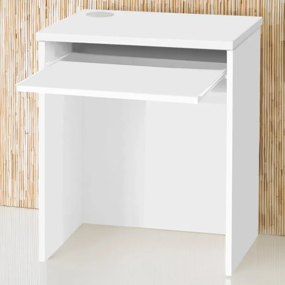 R White Cabinets Small Laptop Desk with Keyboard Tray - White image