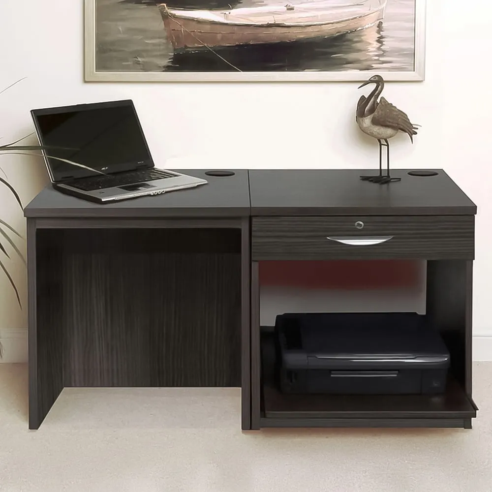 Set-01 3 Drawer Desk with Printer Shelf - Black image