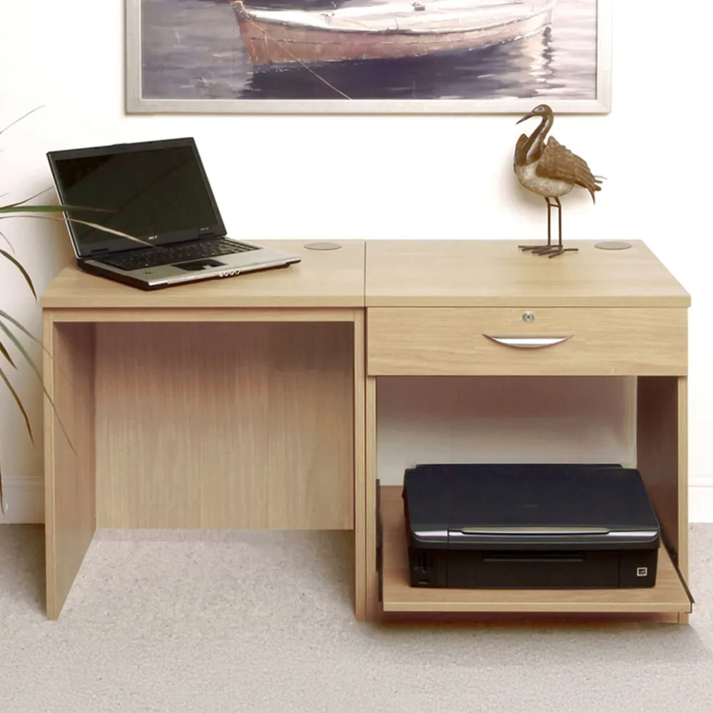 Set-01 3 Drawer Desk with Printer Shelf - Light Brown