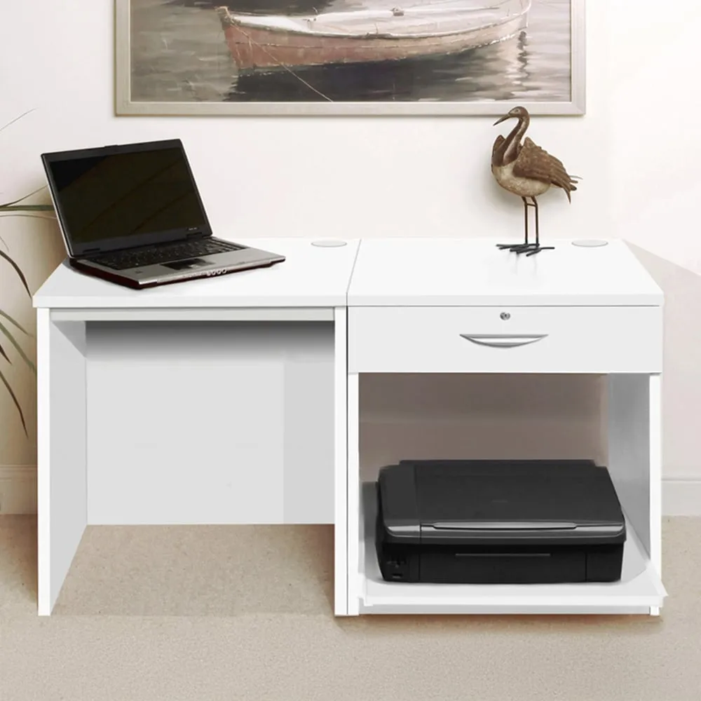 Set-01 3 Drawer Desk with Printer Shelf - White