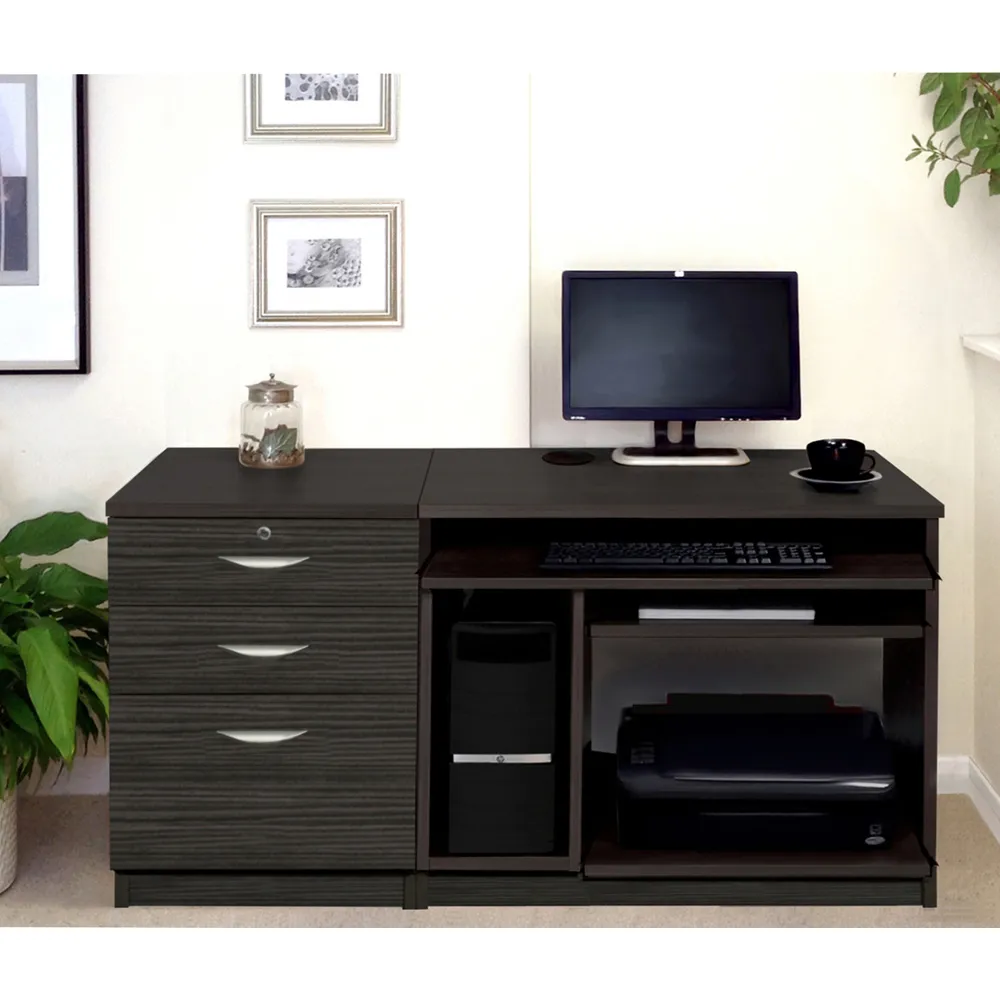 Set-06 2 Drawer Computer Desk with Cabinet - Black