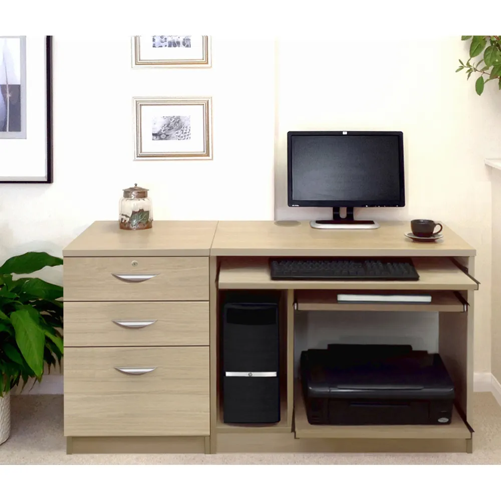 Set-06 2 Drawer Computer Desk with Cabinet - Brown