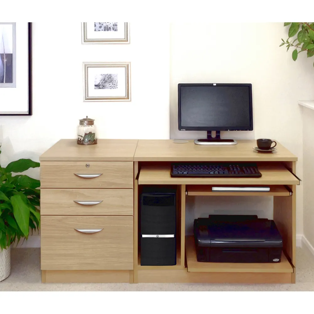 Set-06 2 Drawer Computer Desk with Cabinet - Brown