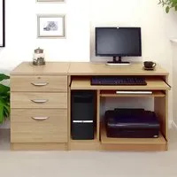 Set-06 2 Drawer Computer Desk with Cabinet - Brown