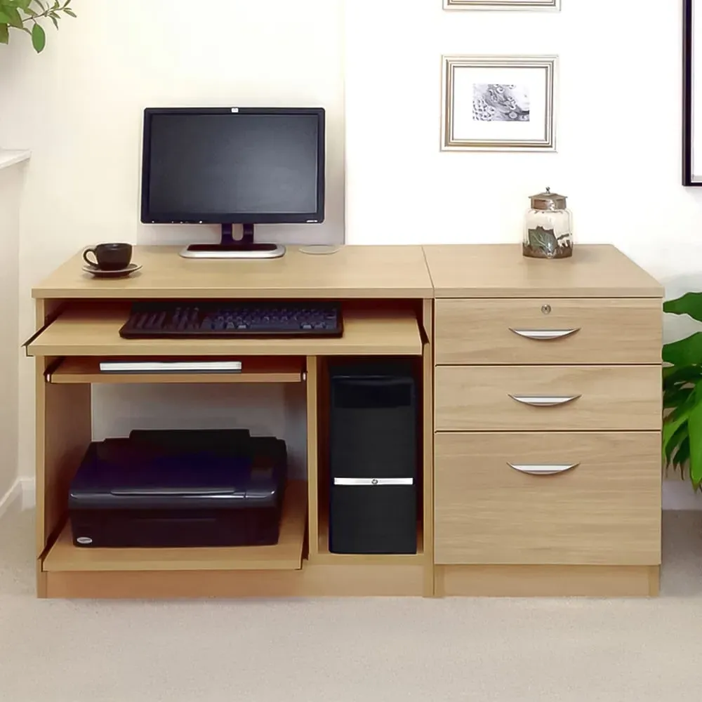 Set-06 2 Drawer Computer Desk with Cabinet - Brown