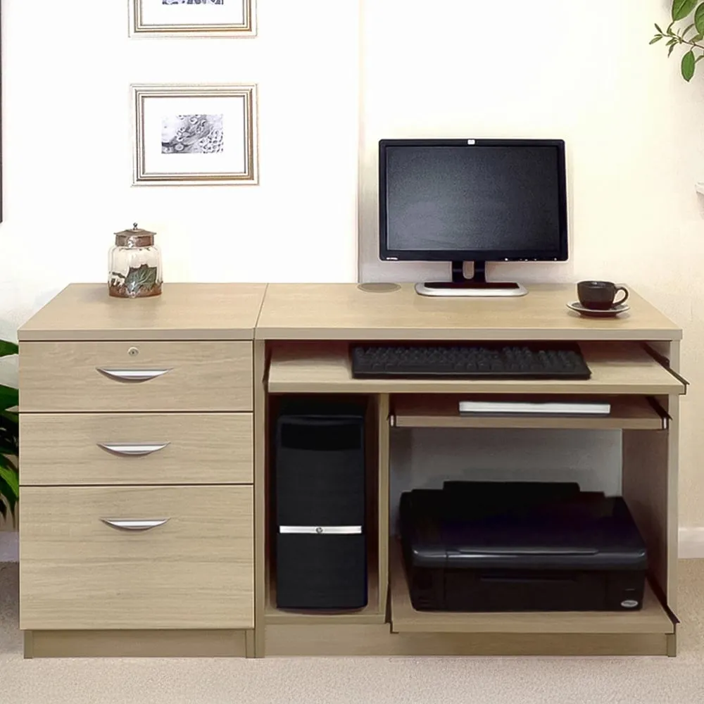 Set-06 2 Drawer Computer Desk with Cabinet - Brown